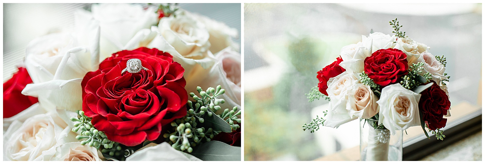 bouquet with red and white roses