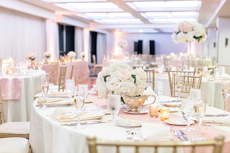 pink and white reception at pittsburgh hotel wedding